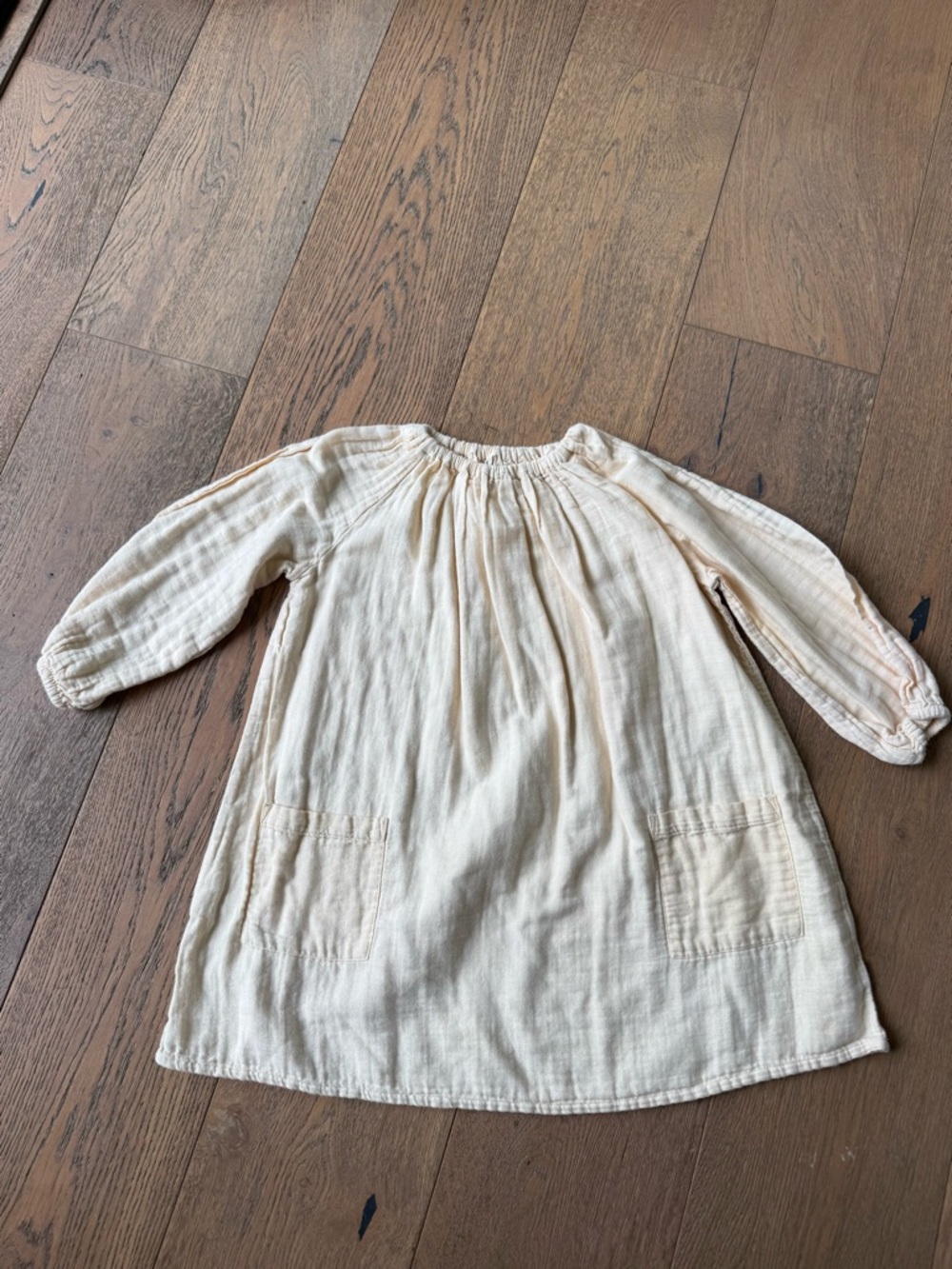 LIILU cream/peach cotton/Gauze Long Sleeve Baby Dress 4/6